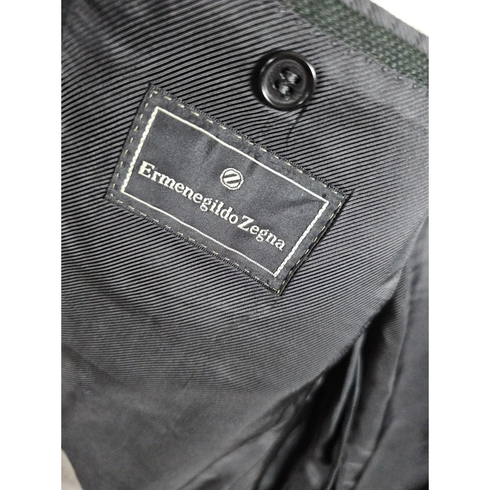 Ermenegildo Zegna 44L Green Windowpane Super 100s Worsted Wool Blazer Sport Coat